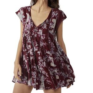 Free People Burgundy Floral mini dress